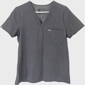 FIGS Caterina One-Pocket Scrub Top Women's Size Small Gray Stretch Short Sleeve